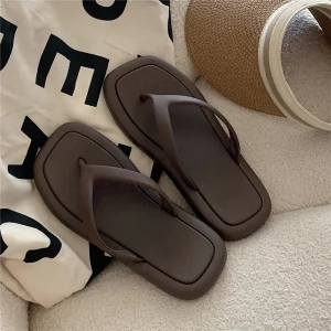 SP&CITY INS Fashion Summer Shoes For Women Slippers Square Head Platform Flip Flops Solid Color Beach Shoes Clothing For Women